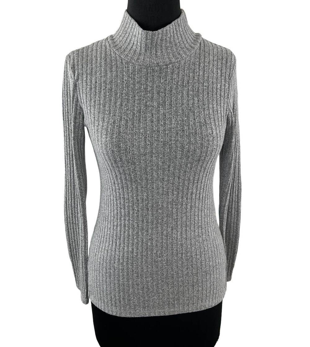 Wilfred Free Gray Marled Knit Long Sleeve Ribbed Mock Neck Pullover Sweater Sz M